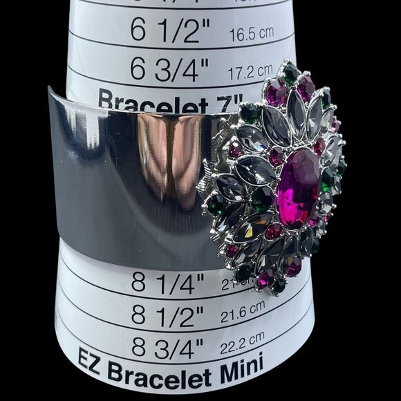 Statement Gem Cuff Bracelet Silver Glam Y2K Baddie Coquette Cocktail Party Bling - Picture 6 of 6